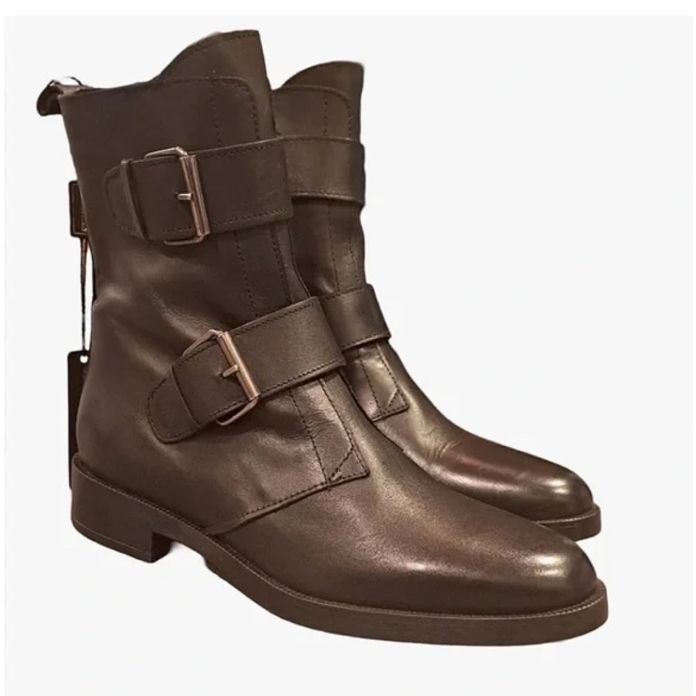 Emanuele Crasto Italian Leather Buckle Boots – Brown – NWT Size 6 Women’s
